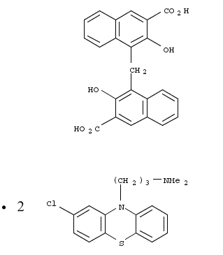 Molecular Structure of 10600-62-1 (4,4'-methylenebis[3-hydroxy-2-naphthoic] acid, compound with 2-chloro-N,N-dimethyl-10H-phenothiazine-10-propylamine (1:2))